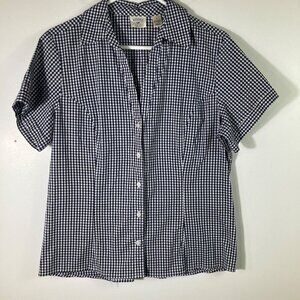 Womens Riders by Lee‎ Short Sleeve V Neck Button Gingham Shirt Black White L
